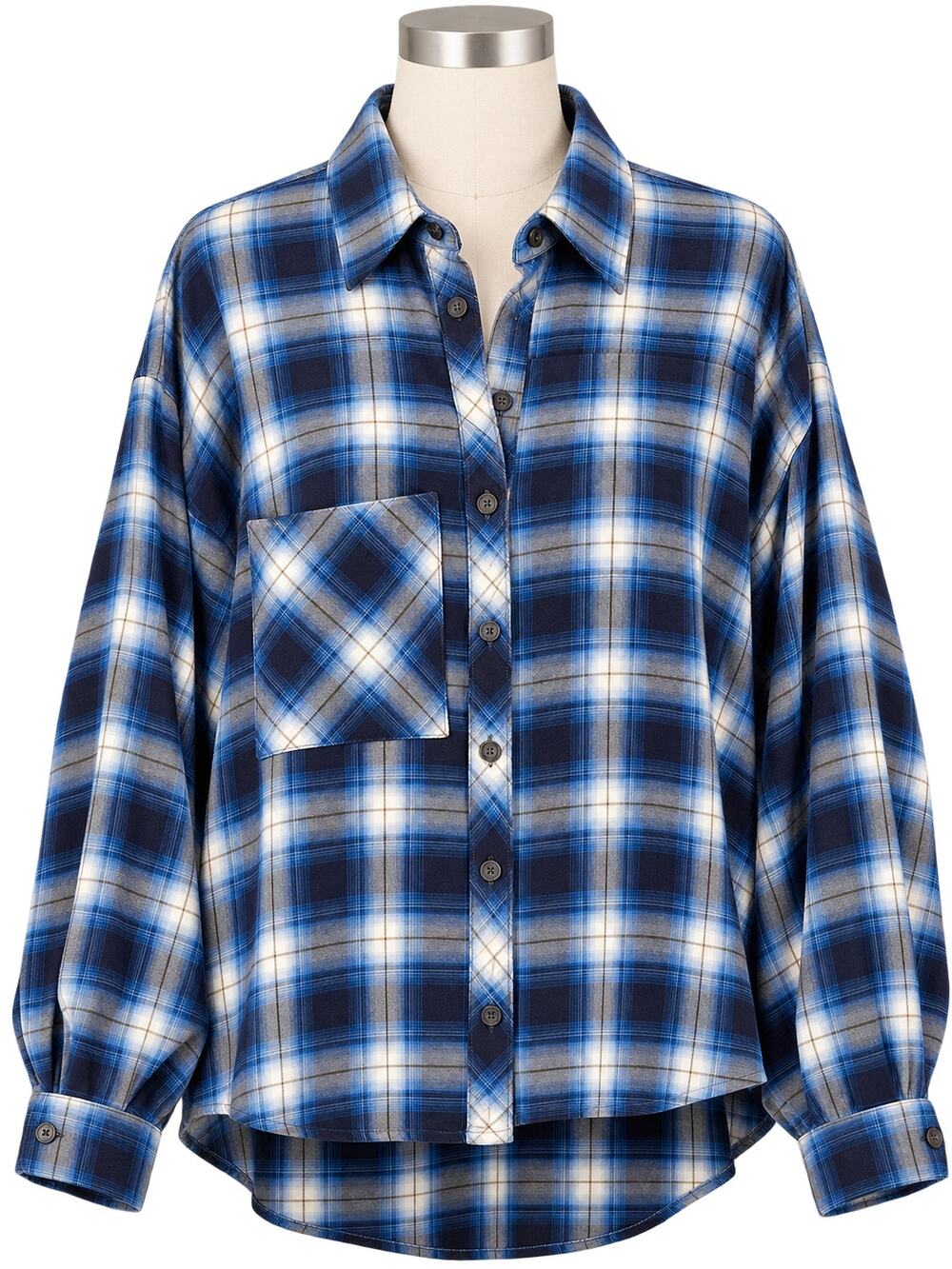 BDG Urban Outfitters Blue Plaid Oversized Flannel Shirt - Size S/P - Cabincore